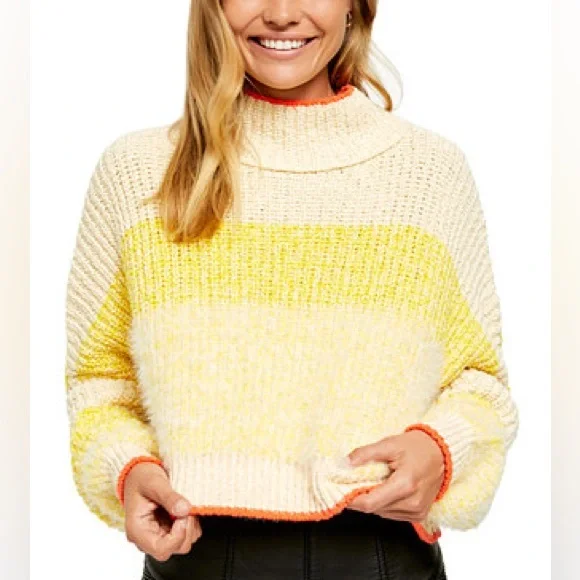 Free People Sunbrite Sweater - Small - women's fuzzy knit yellow cream pullover - Picture 2 of 15